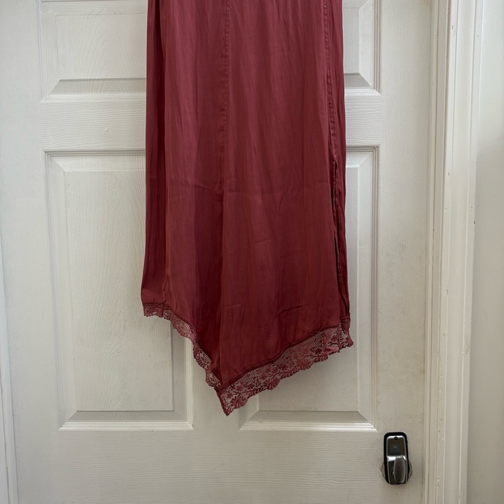 Free People Burgundy Maxi Skirt with Lace Trim